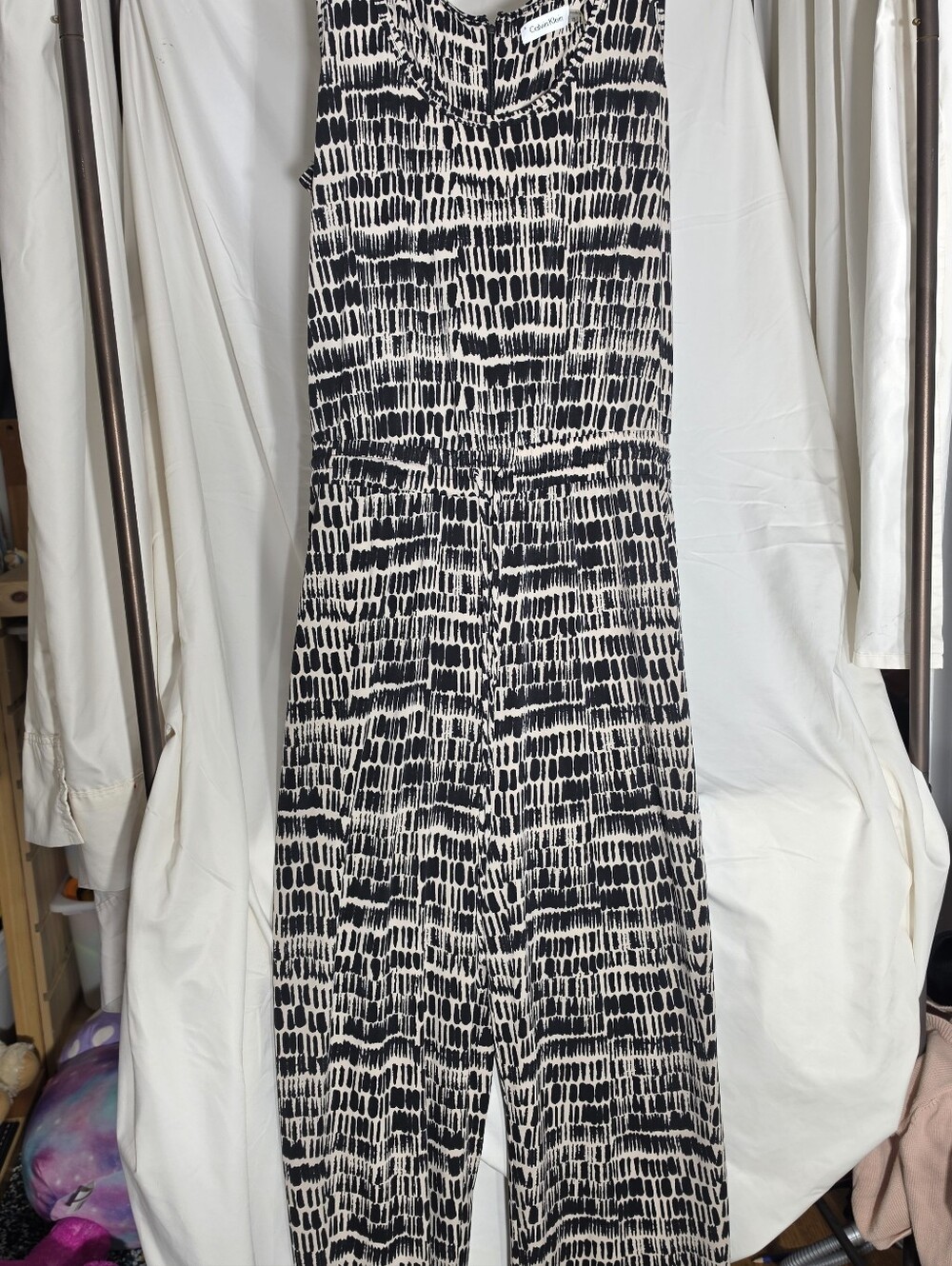 Calvin Klein Black and White Patterned Sleeveless Jumpsuit